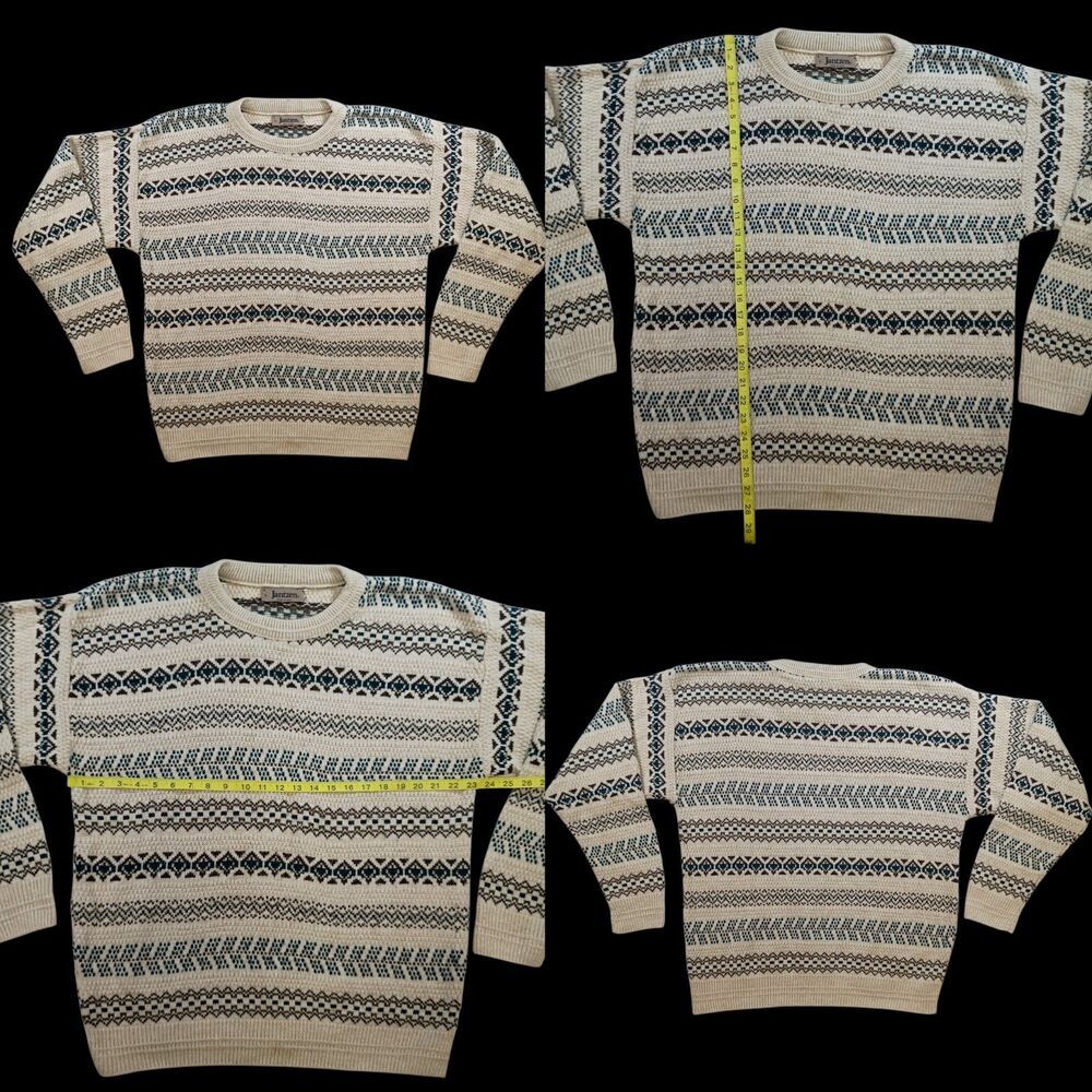 80s Vintage Jantzen Sweater Large Geometric Knit Crewneck Pullover USA Coogi